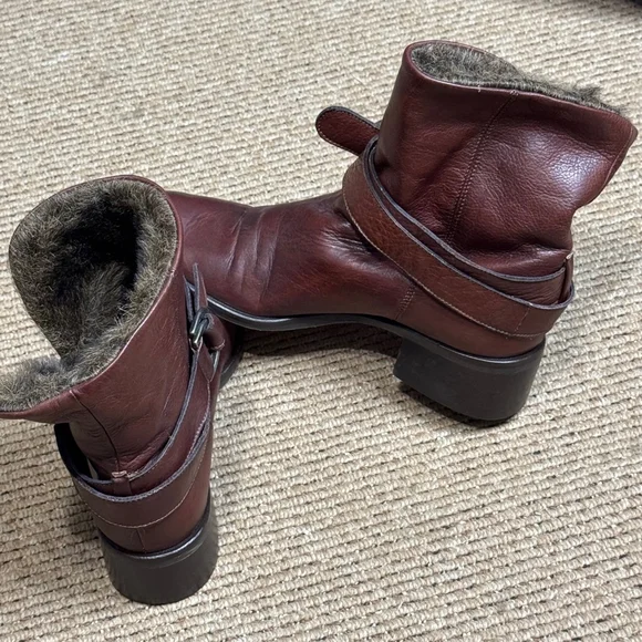 Sesto Meucci Faux Fur Lined Brown Leather Ankle Boots Women’s Size 6.5 M - Picture 4 of 7